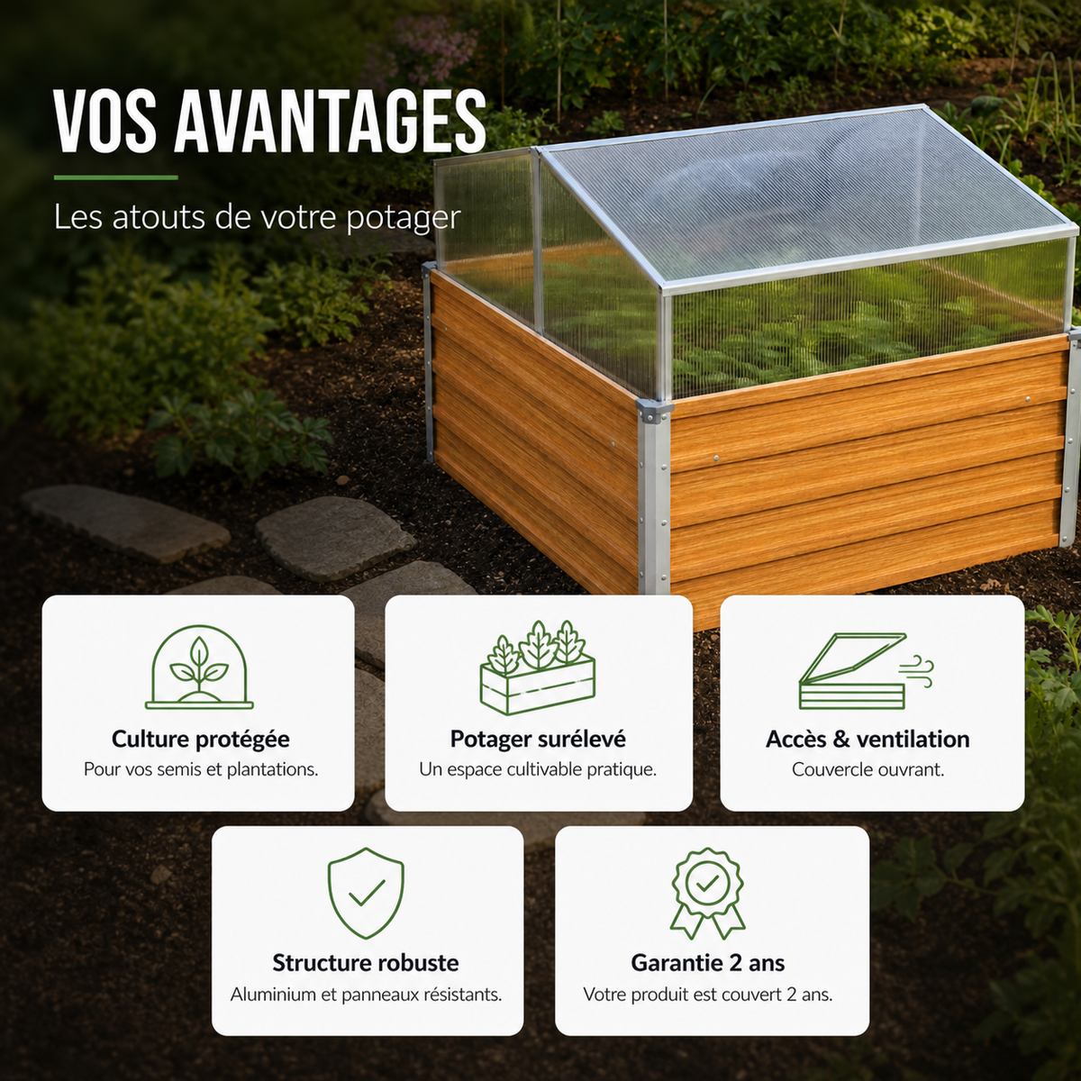 Mini-serre 100 x 100 x 77 cm en effet bois marron | Atelier Solarya