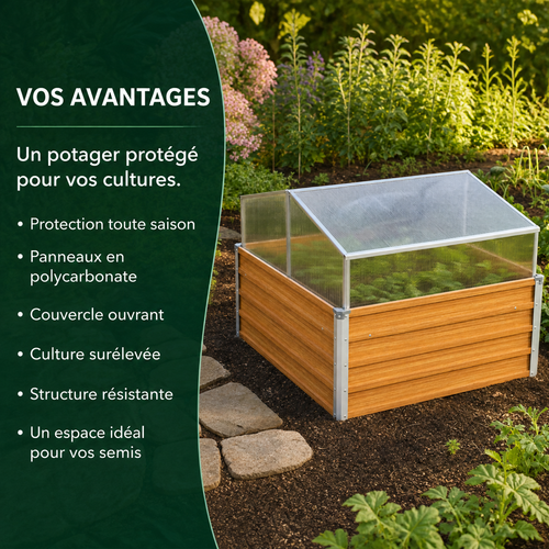 Mini-serre 100 x 100 x 77 cm en effet bois marron | Atelier Solarya