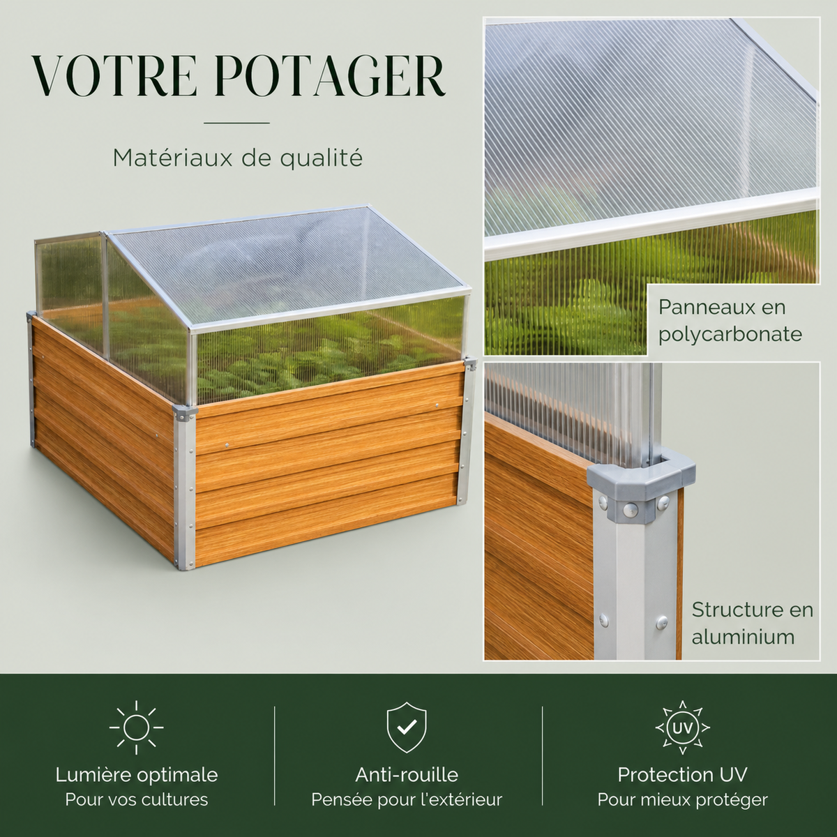 Mini-serre 100 x 100 x 77 cm en effet bois marron | Atelier Solarya