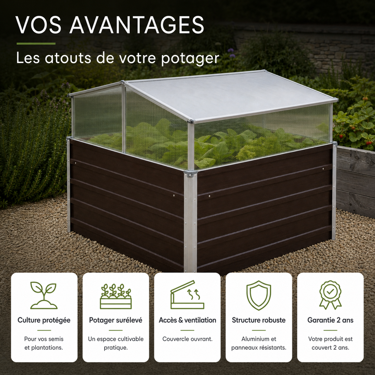 Mini-serre de jardin 100 x 100 x 85 cm marron en acier | Atelier Solarya