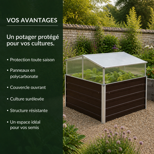 Mini-serre de jardin 100 x 100 x 85 cm marron en acier | Atelier Solarya