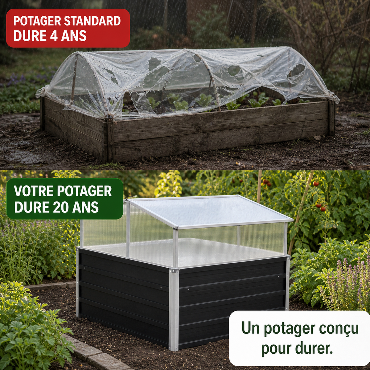 Mini-serre 100 x 100 x 77 cm anthracite en acier galvanisé | Atelier Solarya