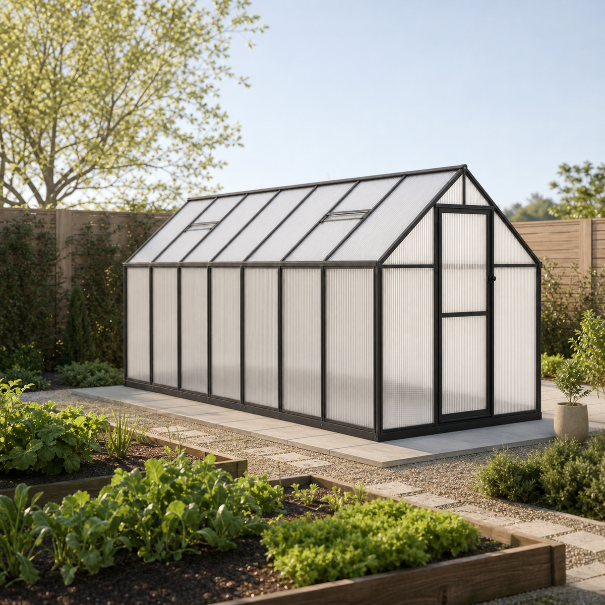 Serre de jardin anthracite 7,52 m² anthracite en polycarbonate | Atelier Solarya