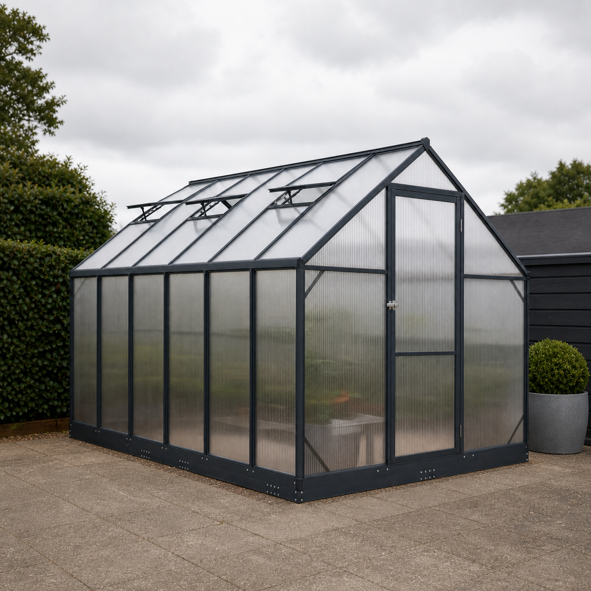 Serre de jardin anthracite 7,77 m² en aluminium | Atelier Solarya
