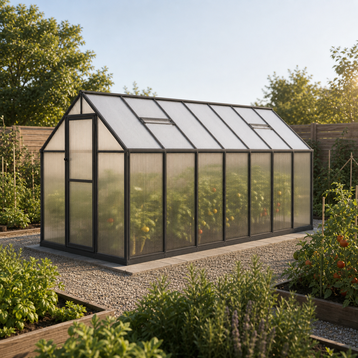 Serre de jardin anthracite 7,52 m² anthracite en polycarbonate | Atelier Solarya