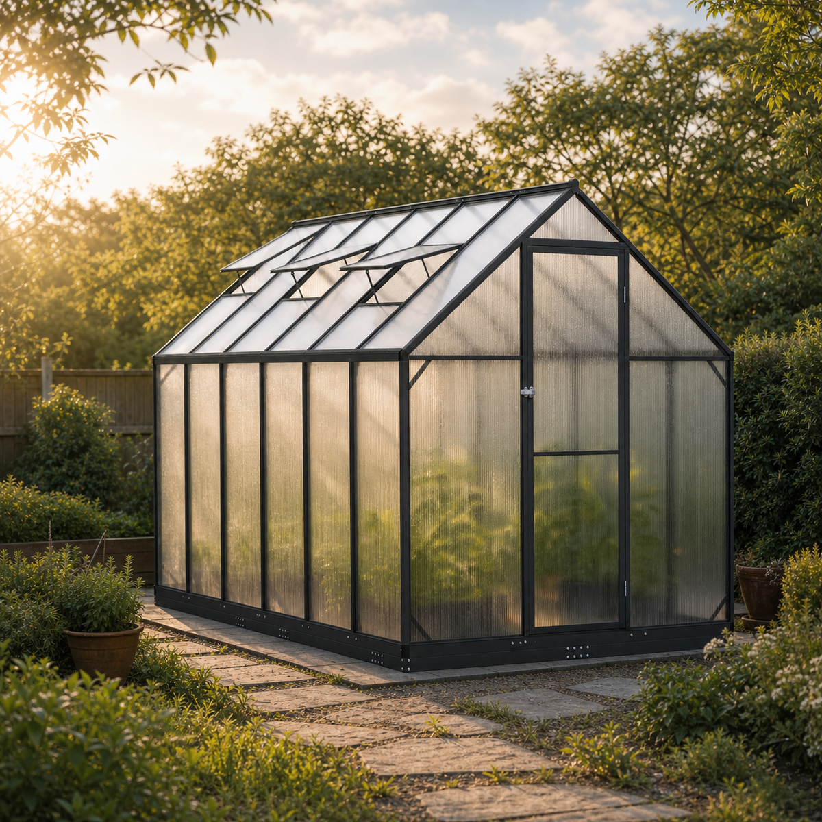 Serre de jardin anthracite 7,77 m² en aluminium | Atelier Solarya