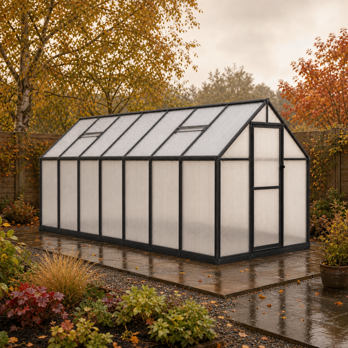 Serre de jardin anthracite 7,52 m² anthracite en polycarbonate | Atelier Solarya