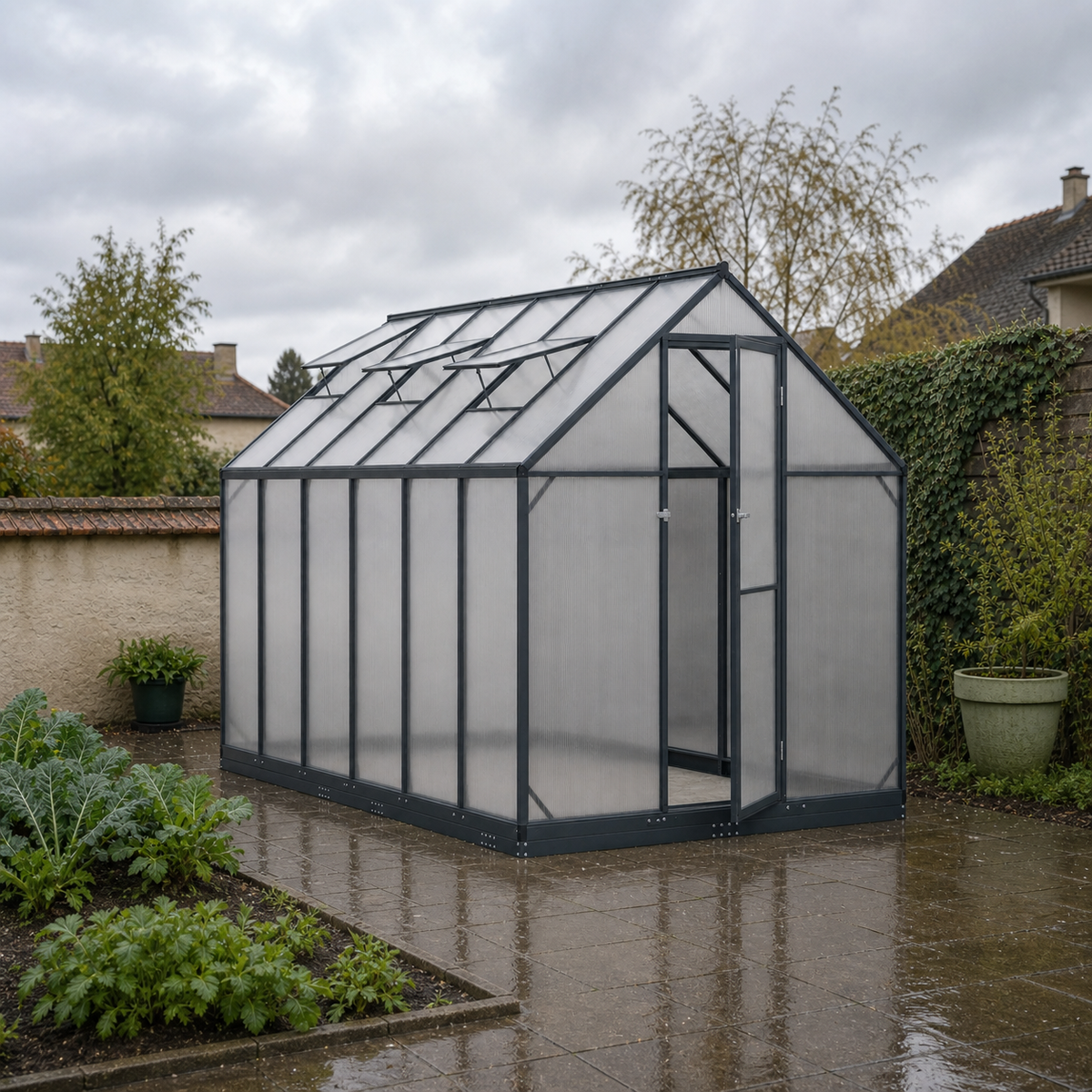 Serre de jardin anthracite 7,77 m² en aluminium | Atelier Solarya