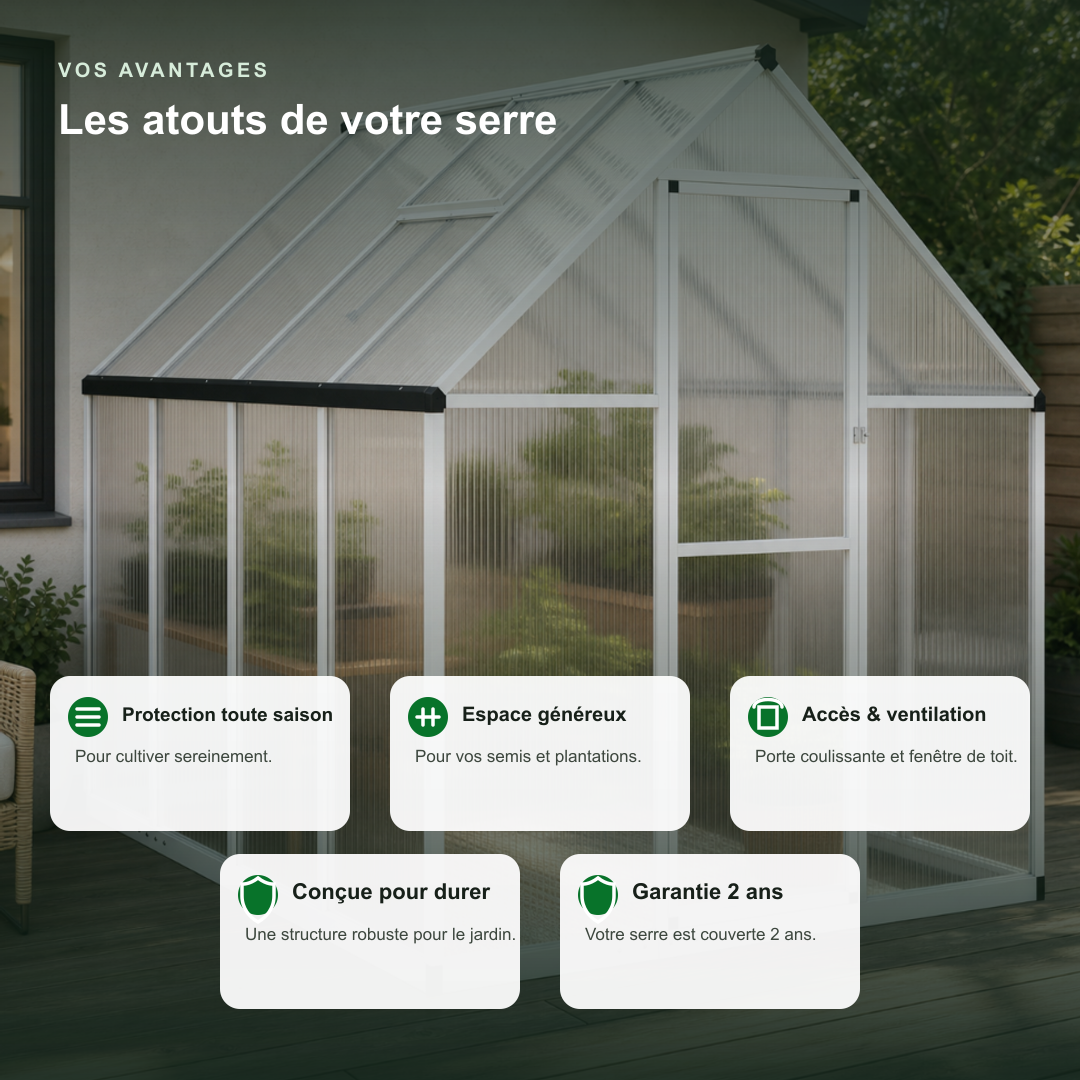 Serre de jardin 3,79 m² en polycarbonate | Atelier Solarya