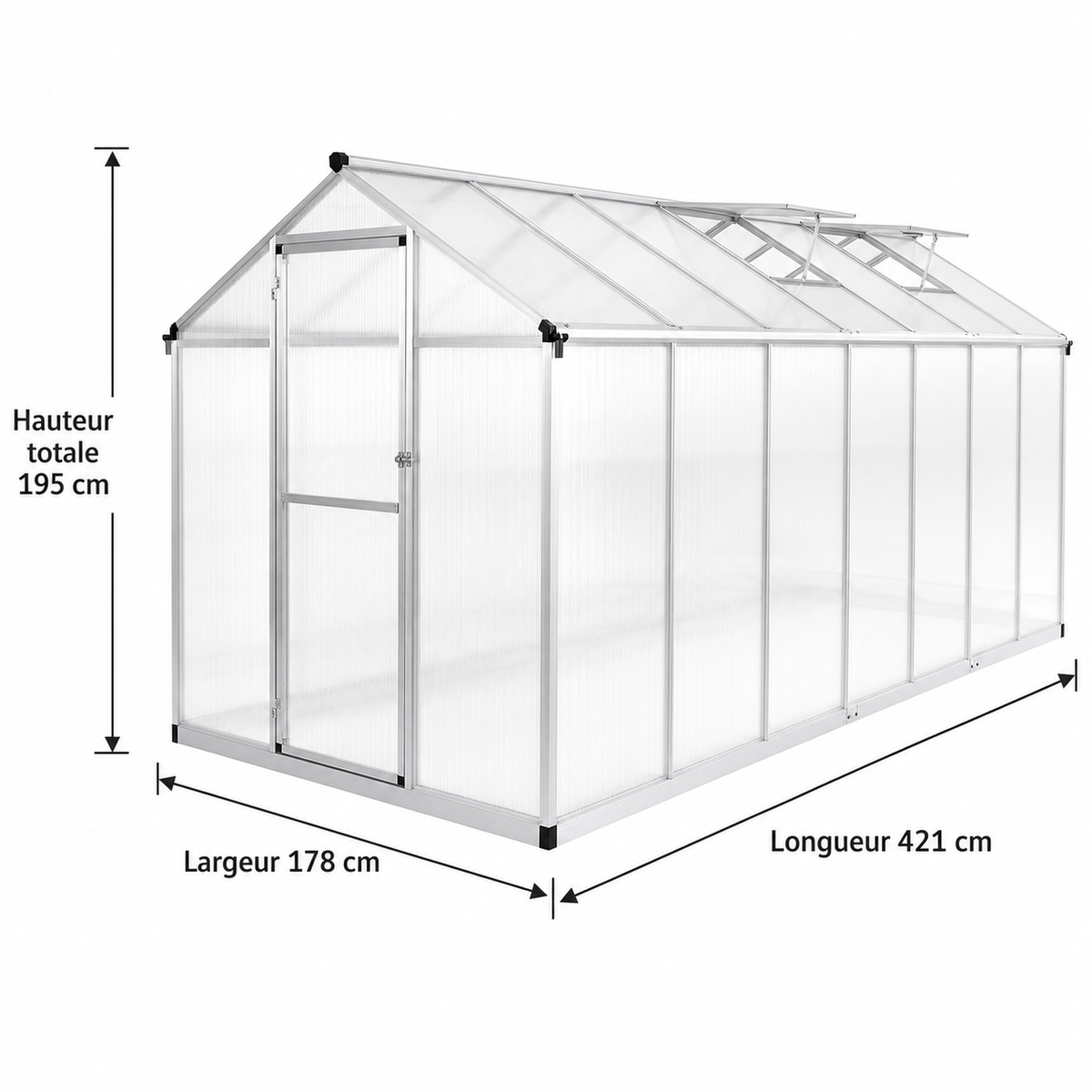Serre de jardin 8 m² en aluminium avec aérations | Atelier Solarya