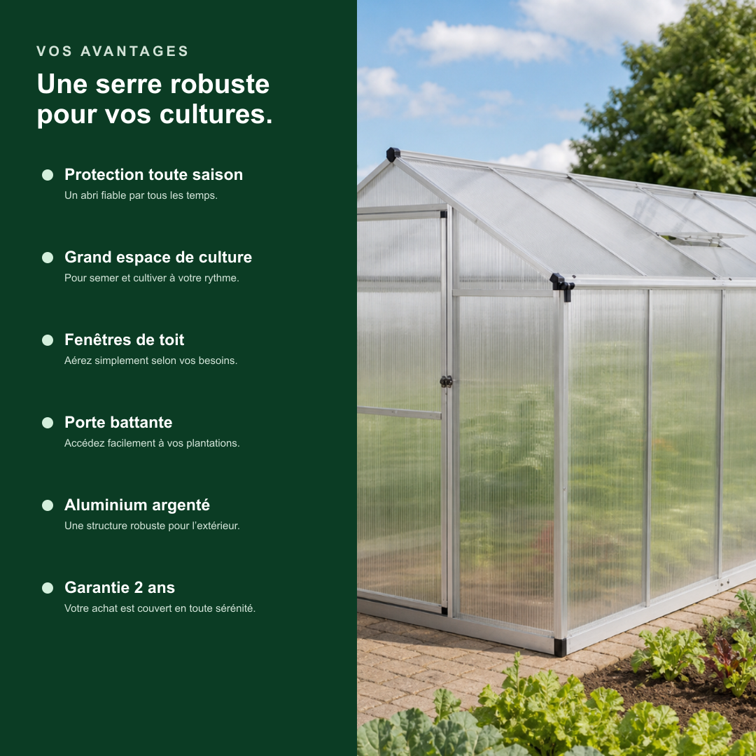 Serre de jardin 6,88 m² en aluminium | Atelier Solarya