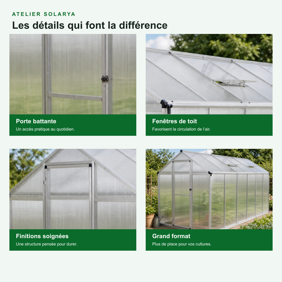 Serre de jardin 6,88 m² en aluminium | Atelier Solarya