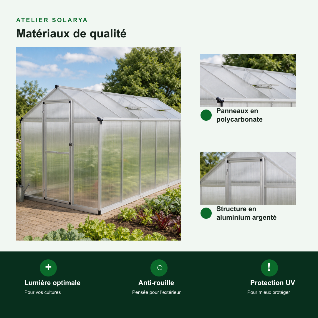 Serre de jardin 6,88 m² en aluminium | Atelier Solarya