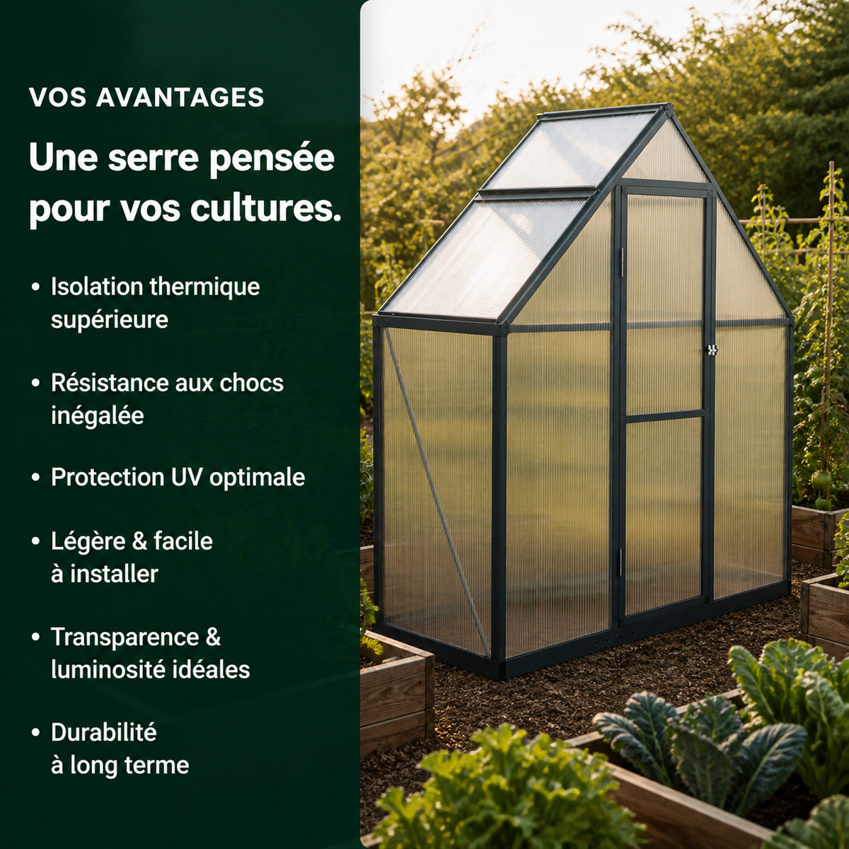 Serre de jardin 169 x 58 x 195 cm anthracite en aluminium | Atelier Solarya