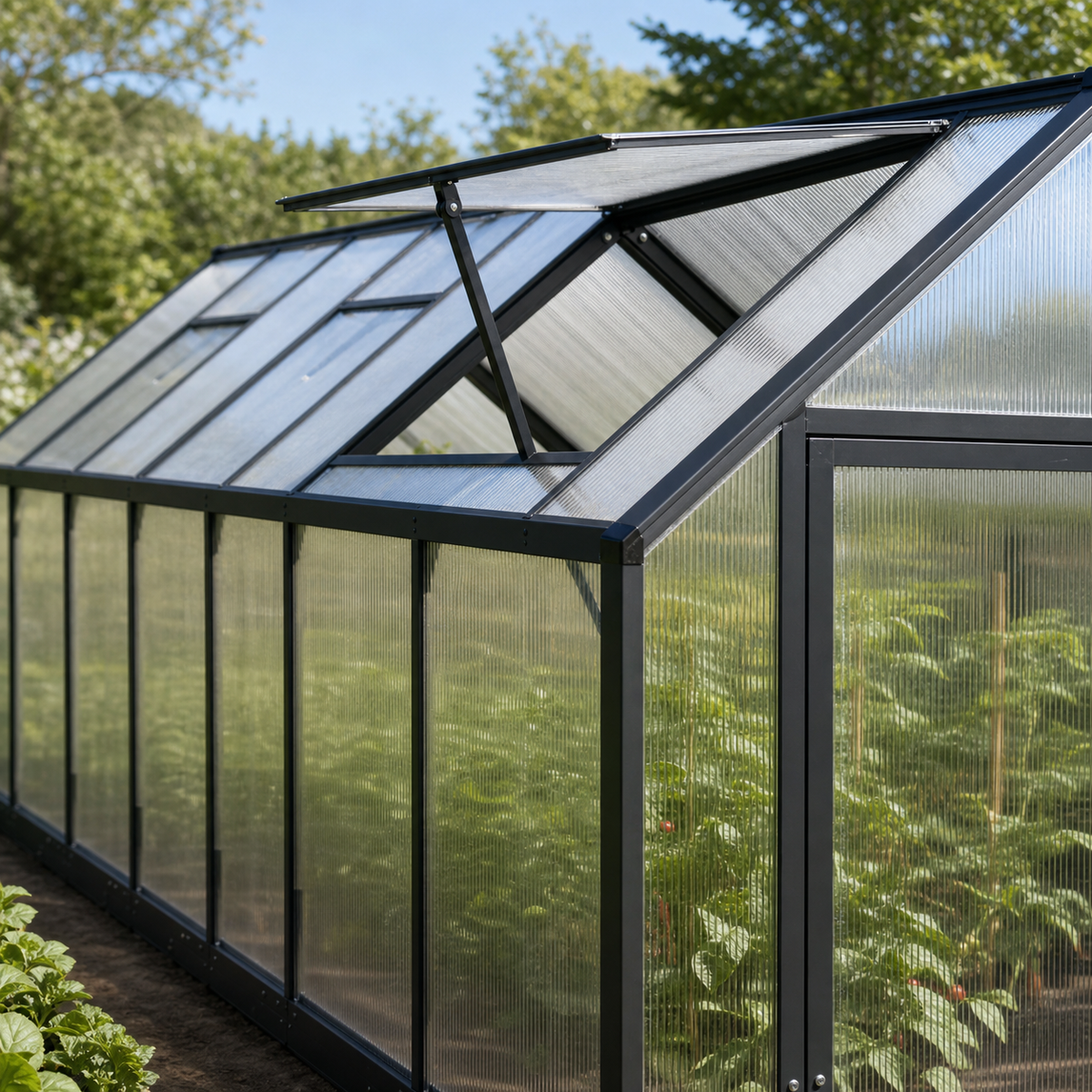 Serre de jardin anthracite 7,77 m² en aluminium | Atelier Solarya