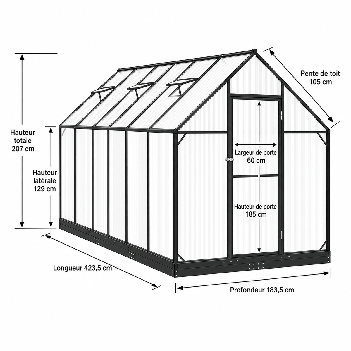 Serre de jardin anthracite 7,77 m² en aluminium | Atelier Solarya