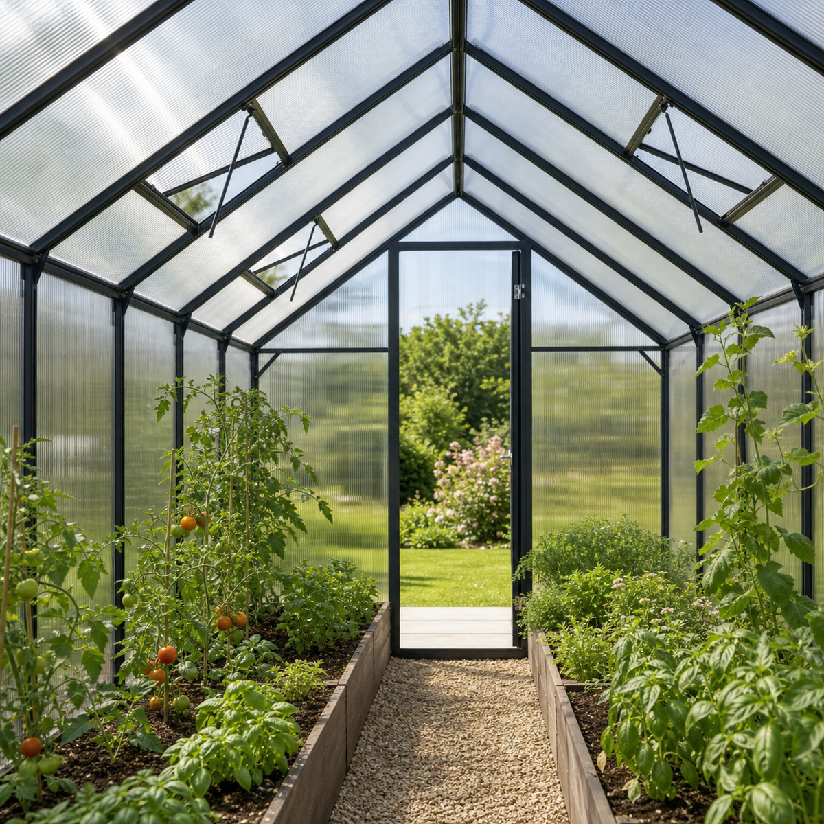 Serre de jardin anthracite 7,77 m² en aluminium | Atelier Solarya