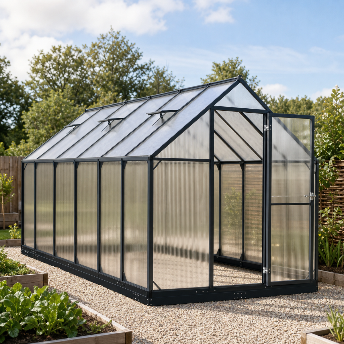 Serre de jardin anthracite 7,77 m² en aluminium | Atelier Solarya