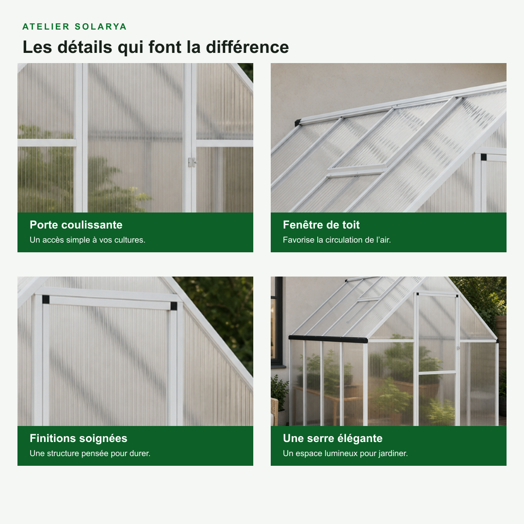 Serre de jardin 3,79 m² en polycarbonate | Atelier Solarya