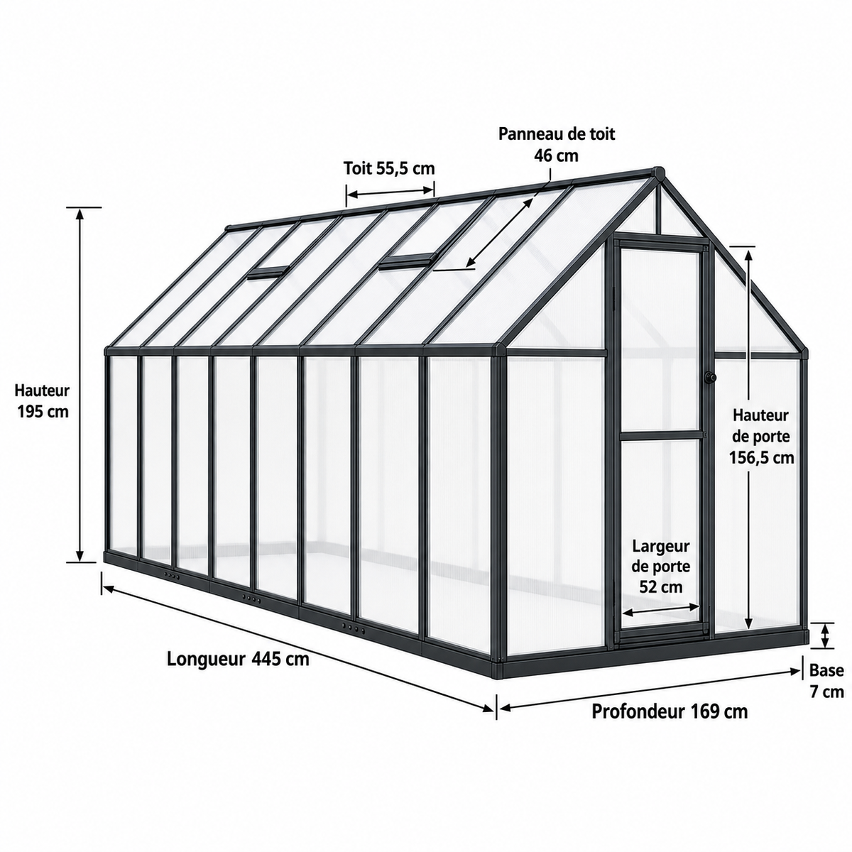 Serre de jardin anthracite 7,52 m² anthracite en polycarbonate | Atelier Solarya