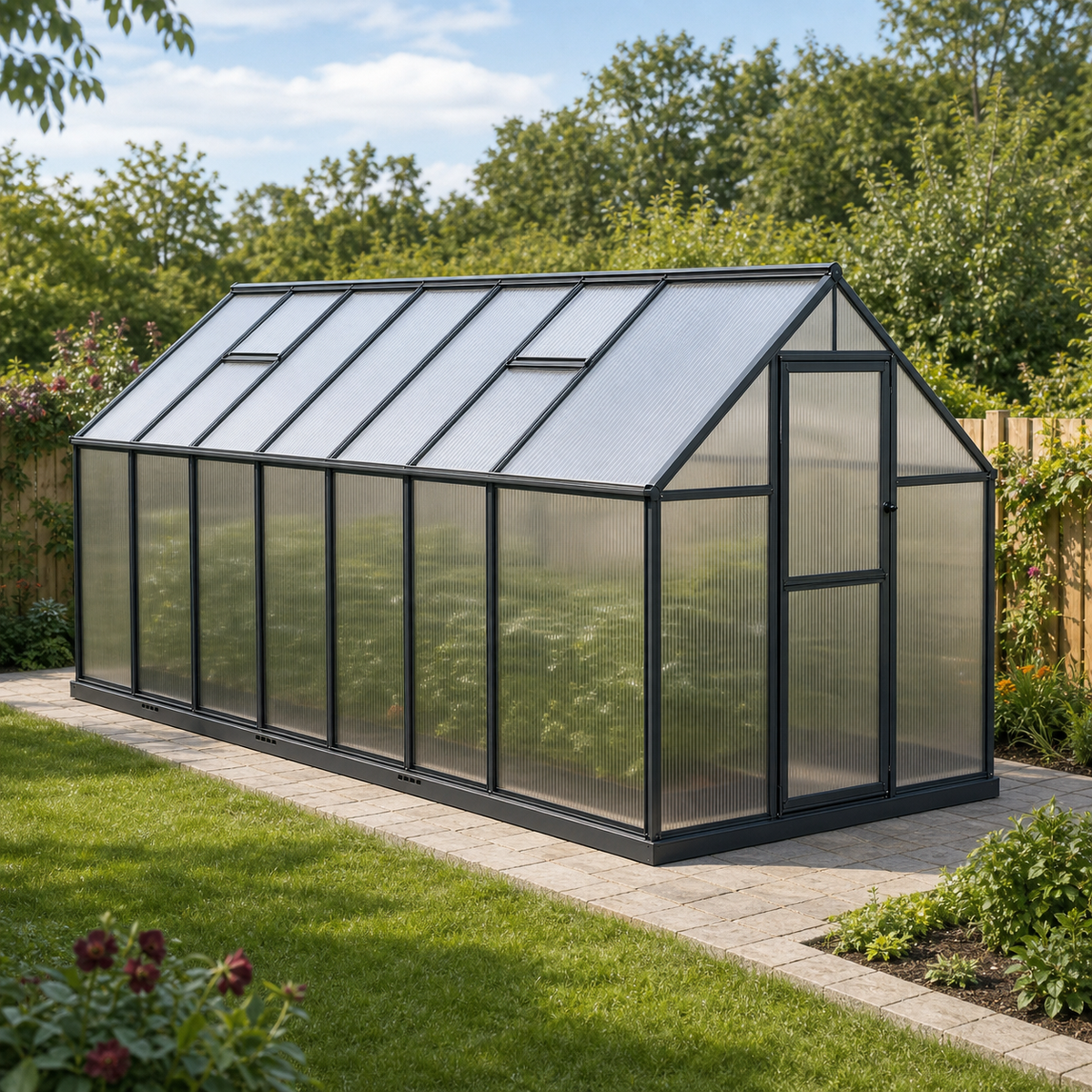 Serre de jardin anthracite 7,52 m² anthracite en polycarbonate | Atelier Solarya