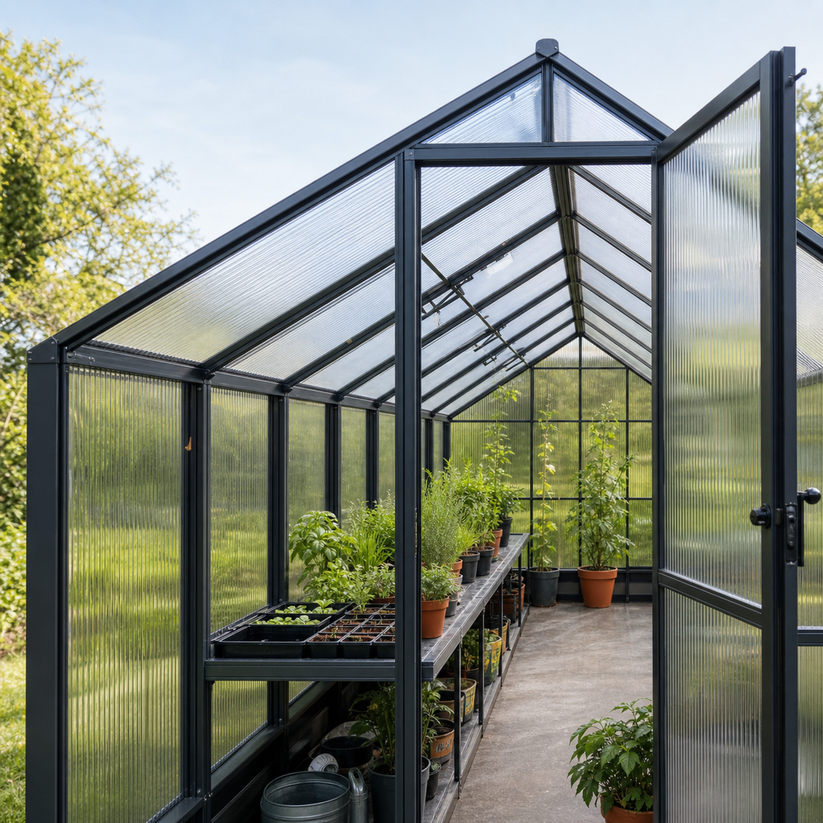 Serre de jardin anthracite 7,52 m² anthracite en polycarbonate | Atelier Solarya
