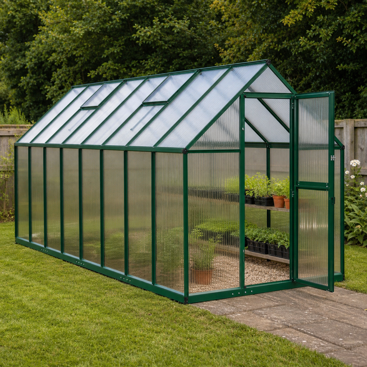 Serre de jardin verte 7,52 m² en polycarbonate | Atelier Solarya