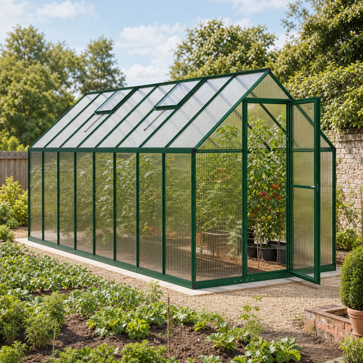 Serre de jardin verte 7,52 m² en polycarbonate | Atelier Solarya