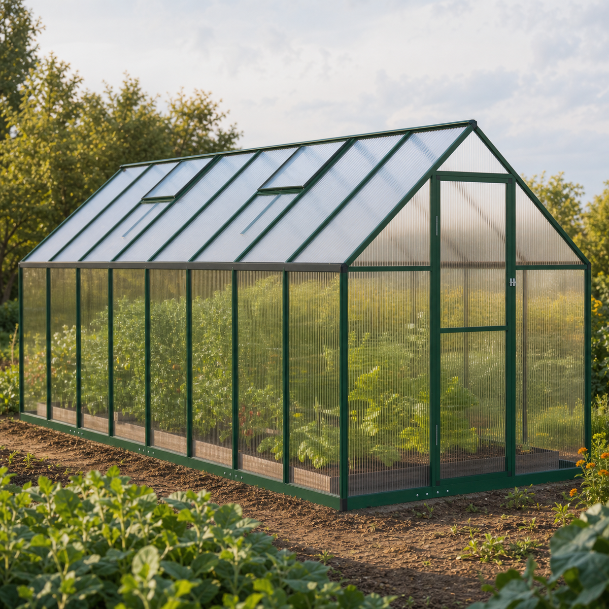 Serre de jardin verte 7,52 m² en polycarbonate | Atelier Solarya