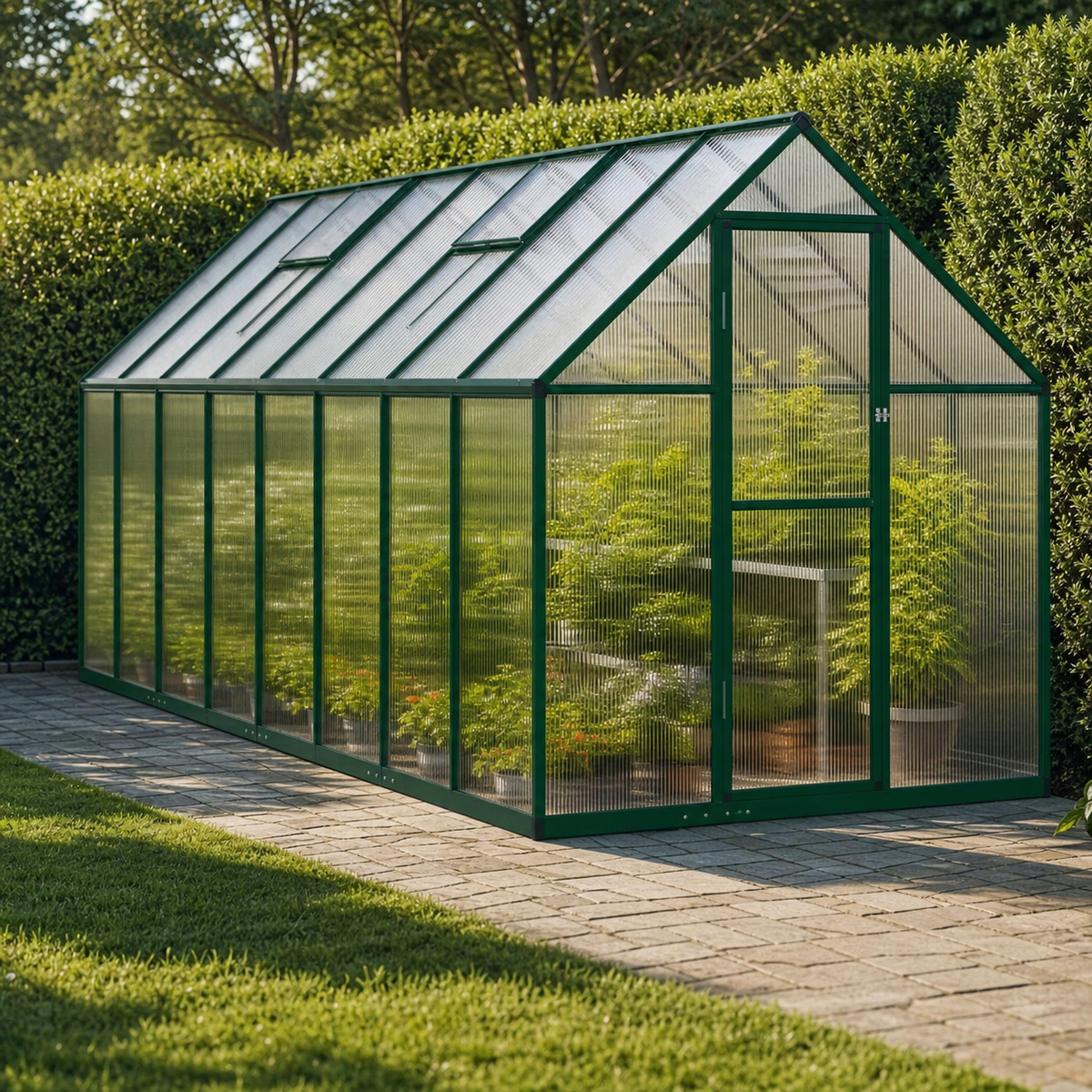 Serre de jardin verte 7,52 m² en polycarbonate | Atelier Solarya