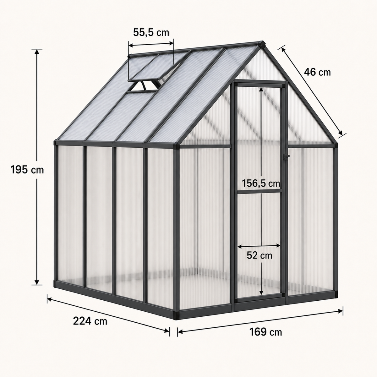 Serre de jardin anthracite 3,79 m² en polycarbonate | Atelier Solarya
