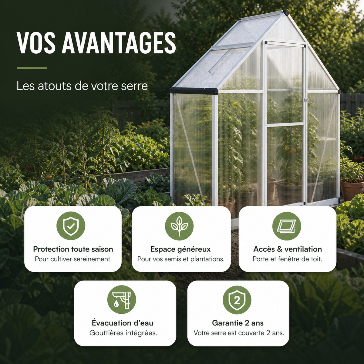 Serre de jardin 169 x 58 x 195 cm en polycarbonate | Atelier Solarya