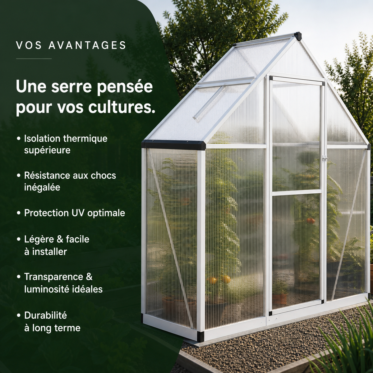 Serre de jardin 169 x 58 x 195 cm en polycarbonate | Atelier Solarya