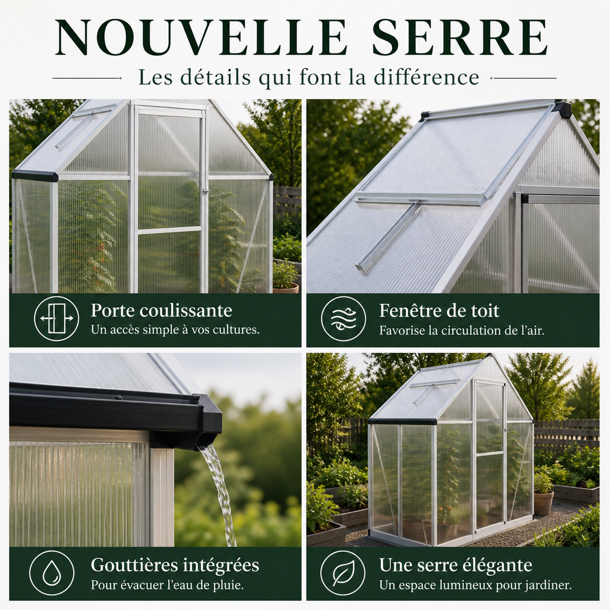 Serre de jardin 169 x 58 x 195 cm en polycarbonate | Atelier Solarya