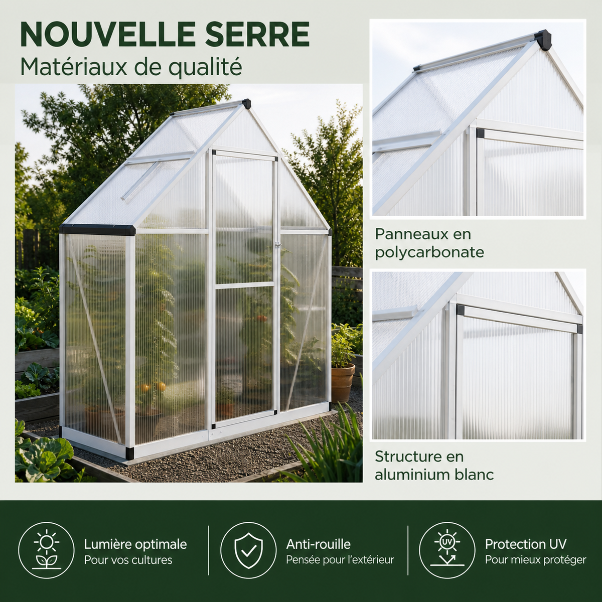 Serre de jardin 169 x 58 x 195 cm en polycarbonate | Atelier Solarya