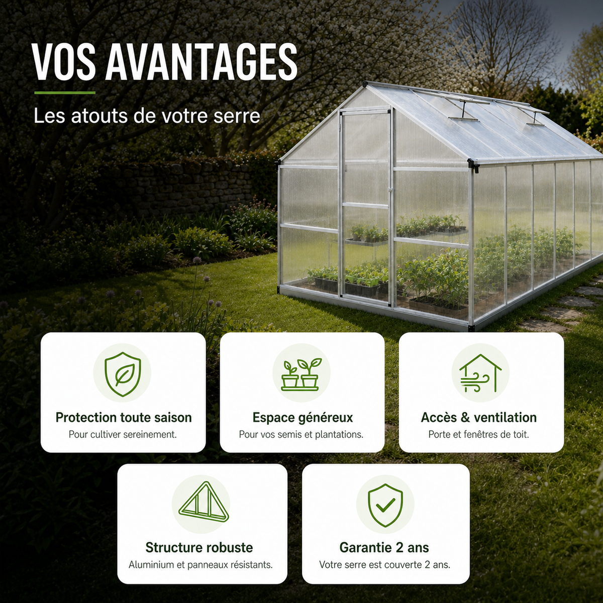 Serre de jardin renforcée 9,03 m² en aluminium | Atelier Solarya
