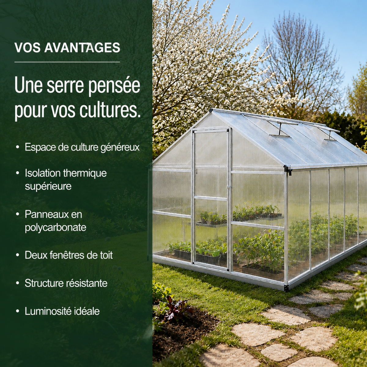 Serre de jardin renforcée 9,03 m² en aluminium | Atelier Solarya