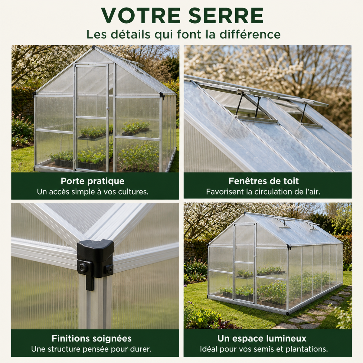 Serre de jardin renforcée 9,03 m² en aluminium | Atelier Solarya