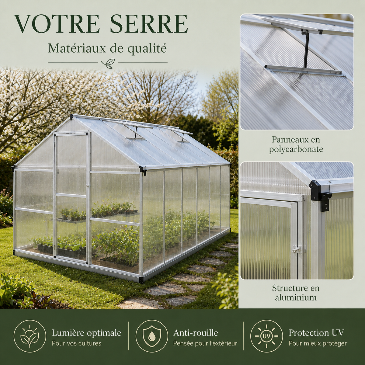 Serre de jardin renforcée 9,03 m² en aluminium | Atelier Solarya