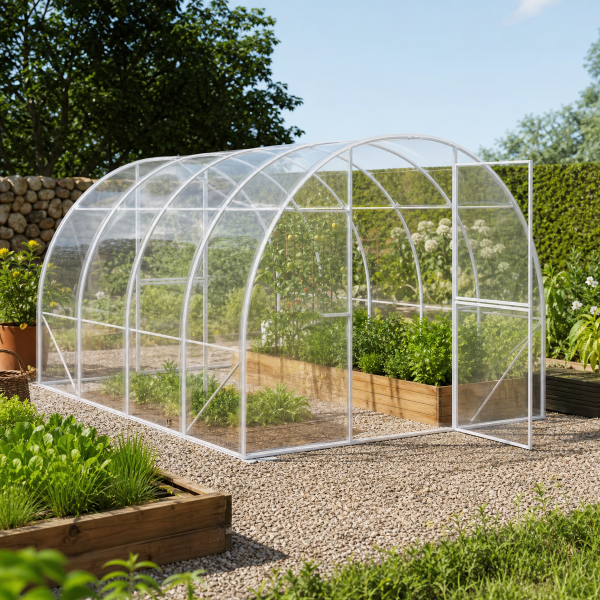 Serre tunnel de jardin 12 m² avec 2 portes | Atelier Solarya