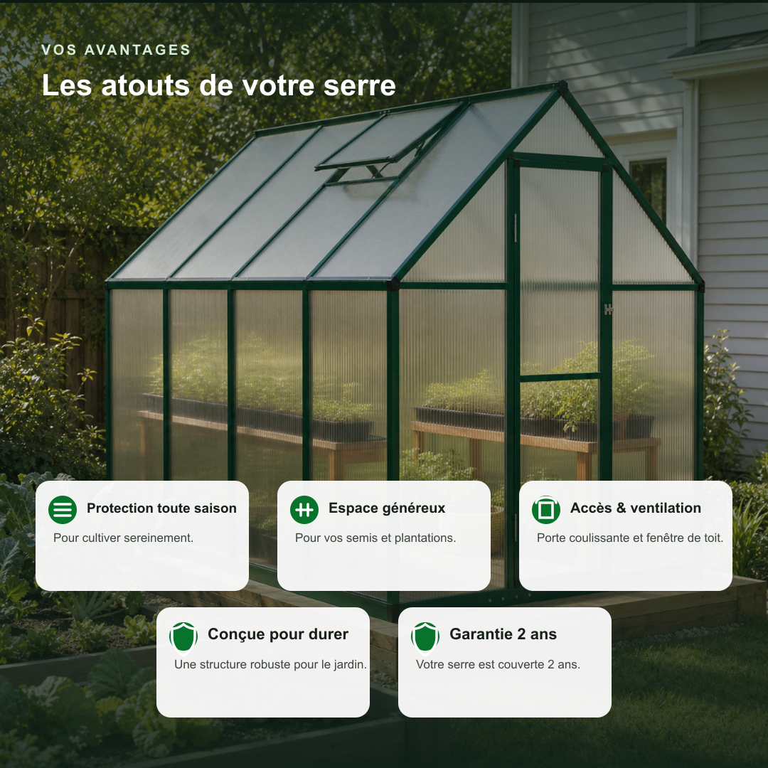Serre de jardin verte 3,79 m² en  polycarbonate | Atelier Solarya