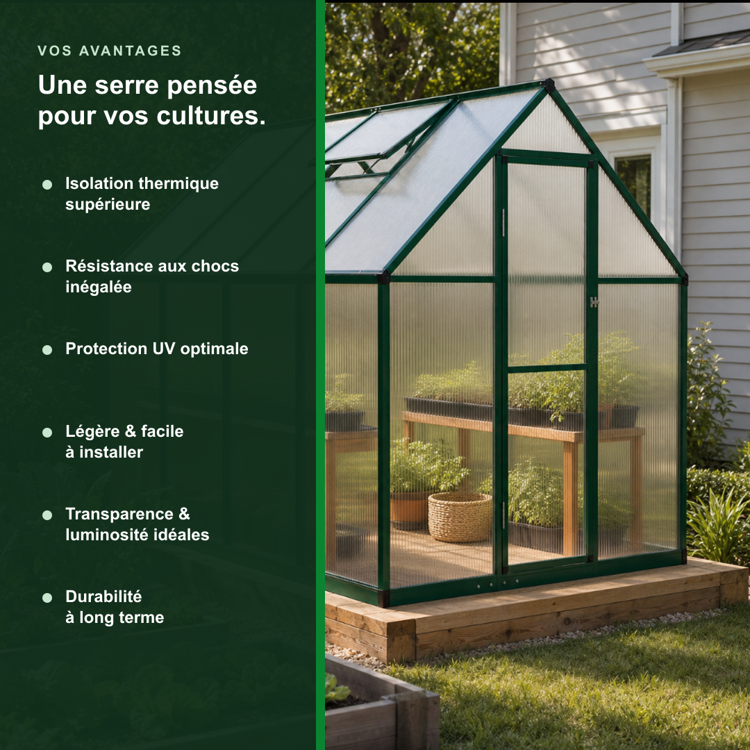 Serre de jardin verte 3,79 m² en  polycarbonate | Atelier Solarya