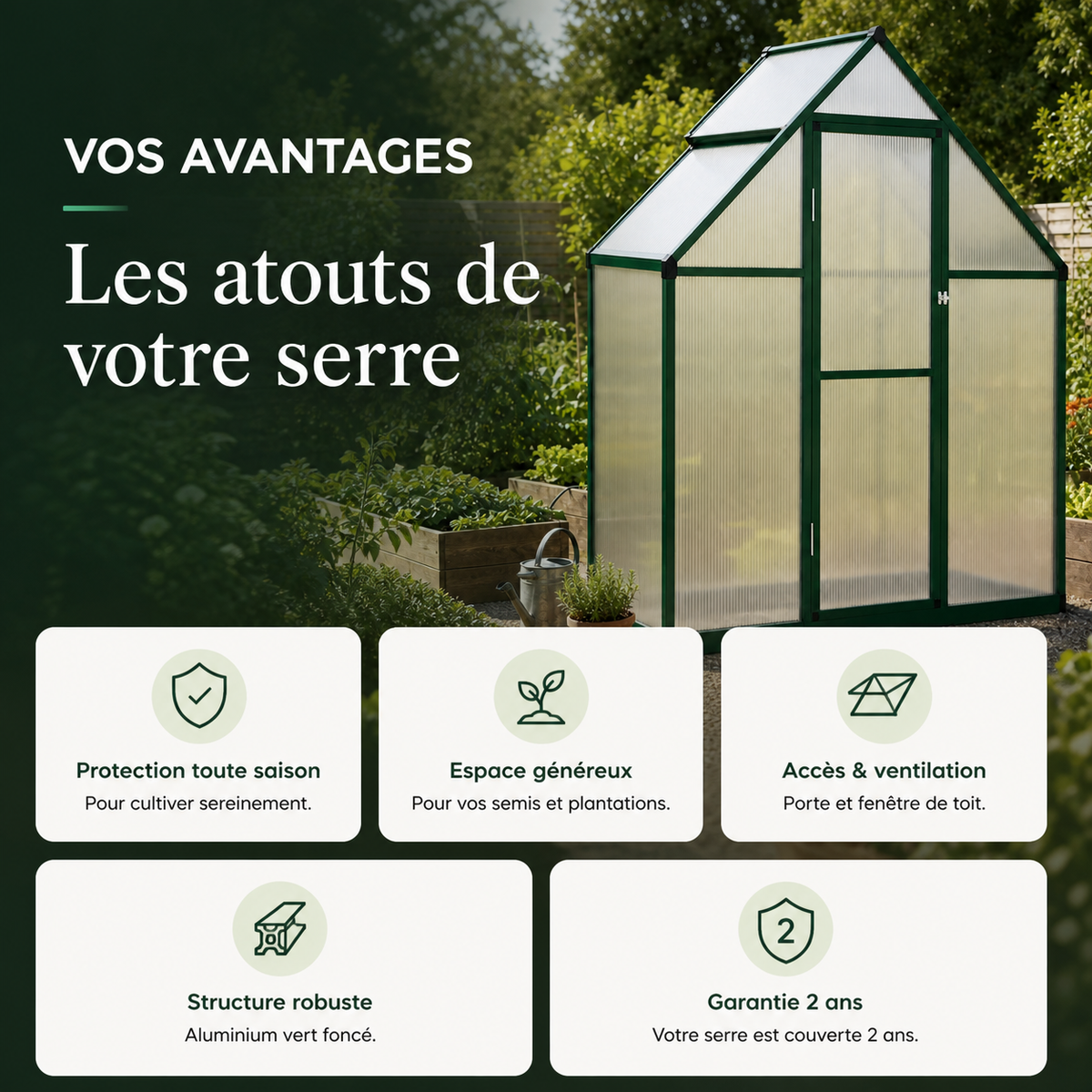 Serre de jardin 169 x 58 x 195 cm en aluminium | Atelier Solarya