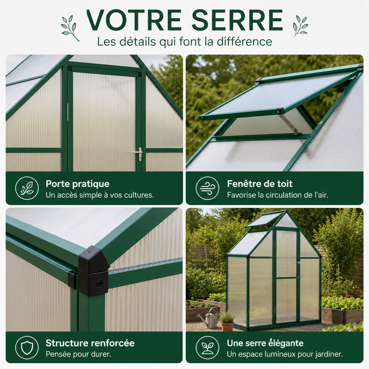 Serre de jardin 169 x 58 x 195 cm en aluminium | Atelier Solarya