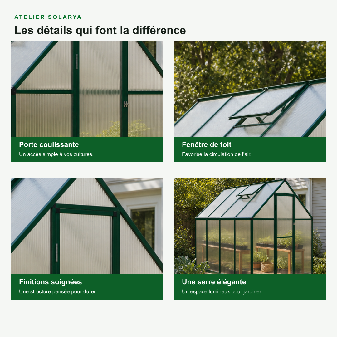 Serre de jardin verte 3,79 m² en  polycarbonate | Atelier Solarya