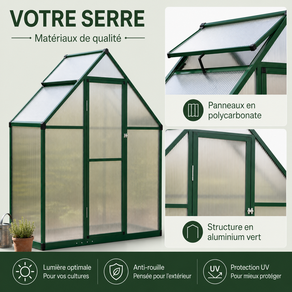 Serre de jardin 169 x 58 x 195 cm en aluminium | Atelier Solarya