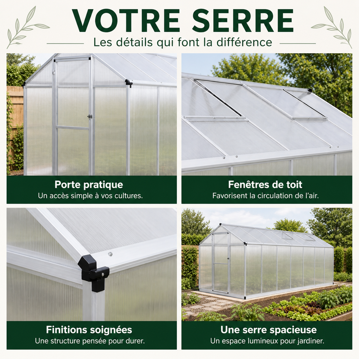 Serre de jardin 8 m² en aluminium avec aérations | Atelier Solarya