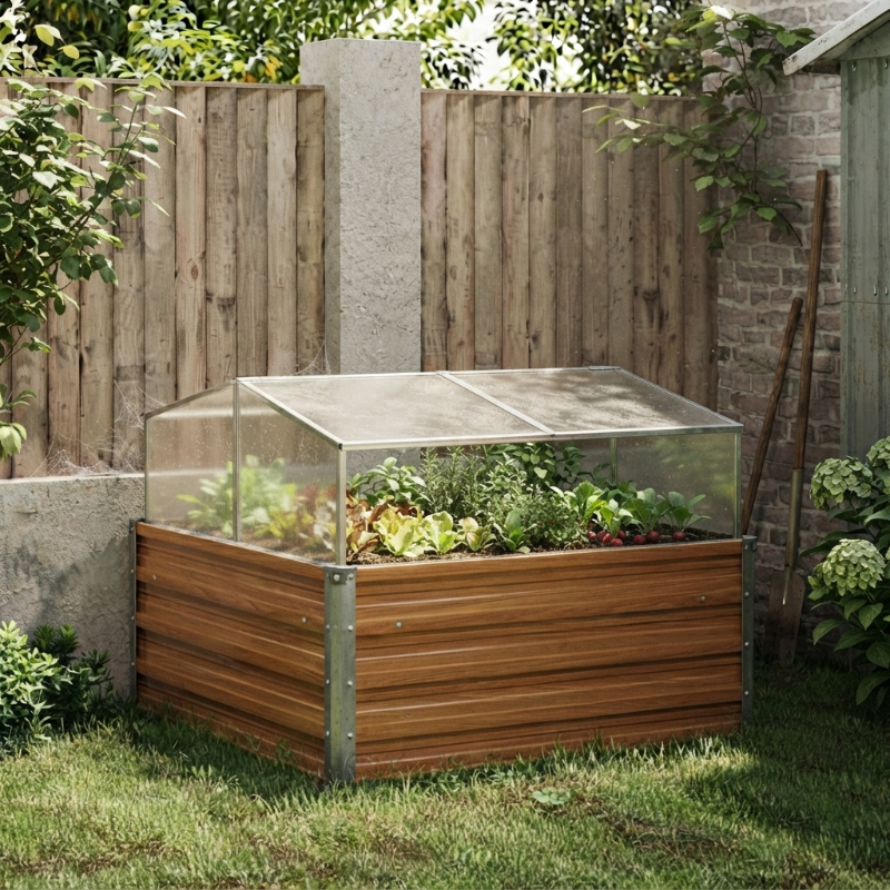 Mini-serre 100 x 100 x 77 cm en effet bois marron | Atelier Solarya