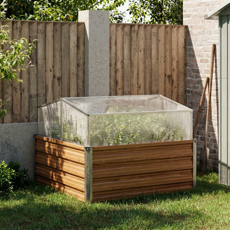 Mini-serre 100 x 100 x 77 cm en effet bois marron | Atelier Solarya