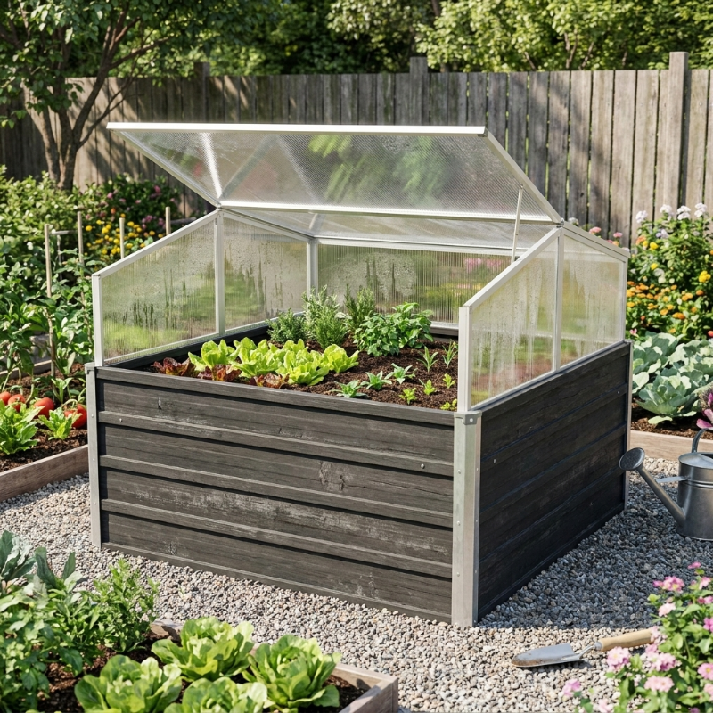 Mini-serre 100 x 100 x 77 cm anthracite en acier galvanisé | Atelier Solarya
